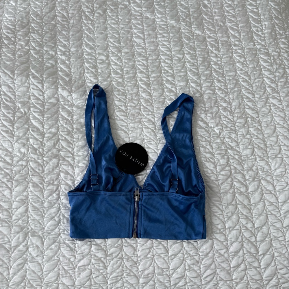 Blue Ribbed Crop Top - Picture 3 of 5